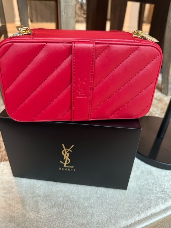 Yves Saint Laurent Handbags - Yves Saint Laurent Pink-Red Quilted Cosmetic Case with Gold Hardware